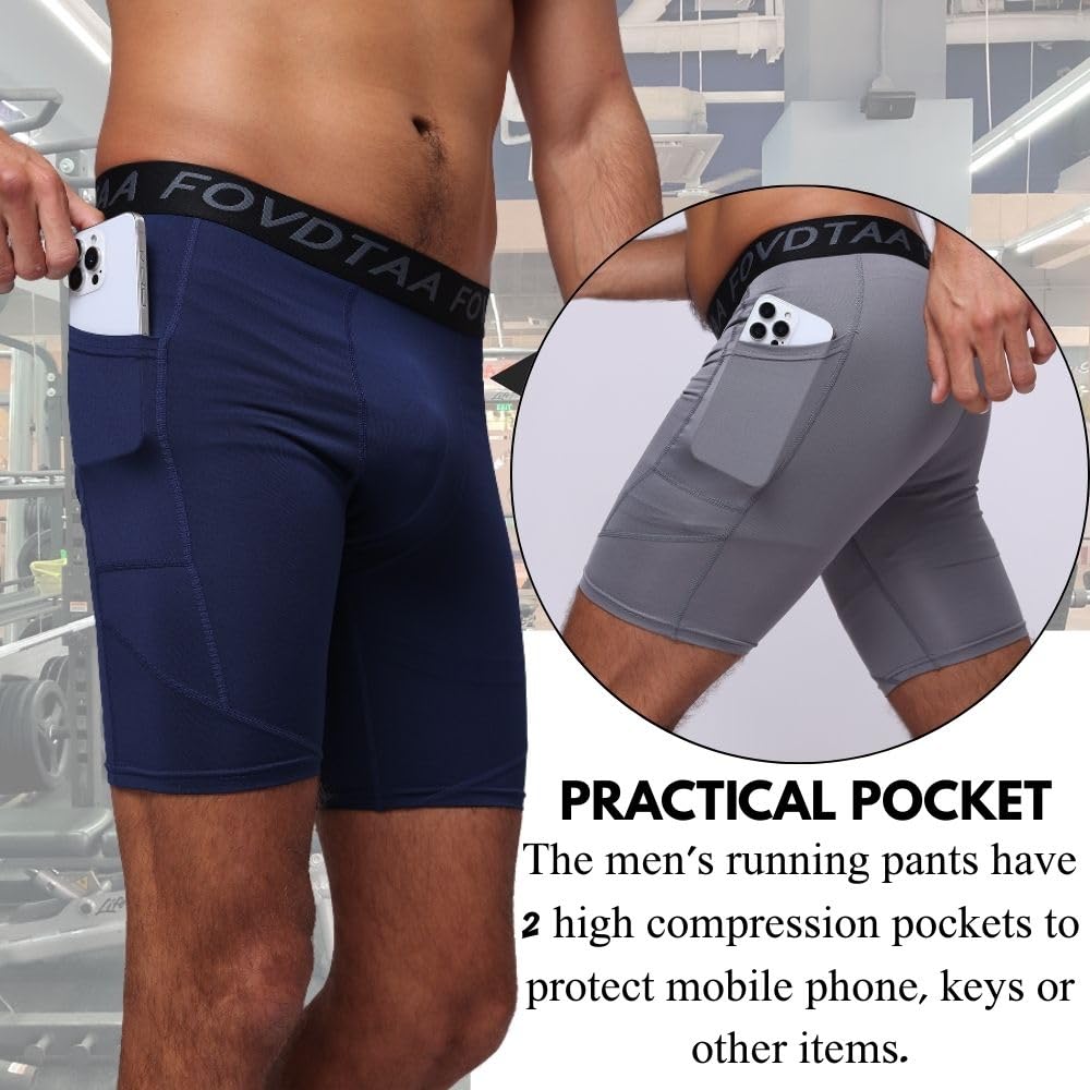 Lot de 5 shorts de compression pour homme, à séchage rapide, respirants, avec poche pour téléphone portable