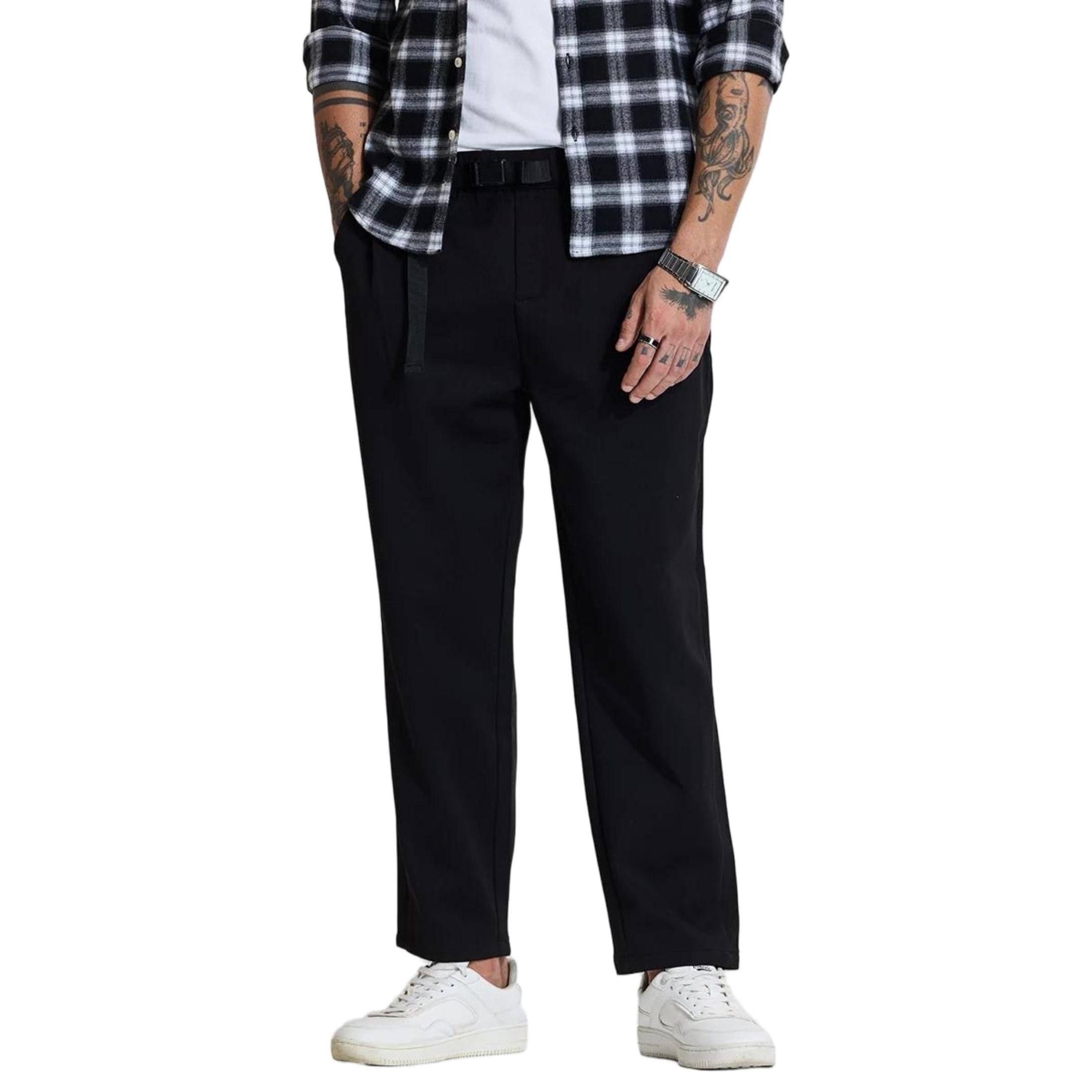 snitch Relaxed Fit Elasticated Waistband Side Pockets Ankle Length Poly Blend Trousers-picture-12