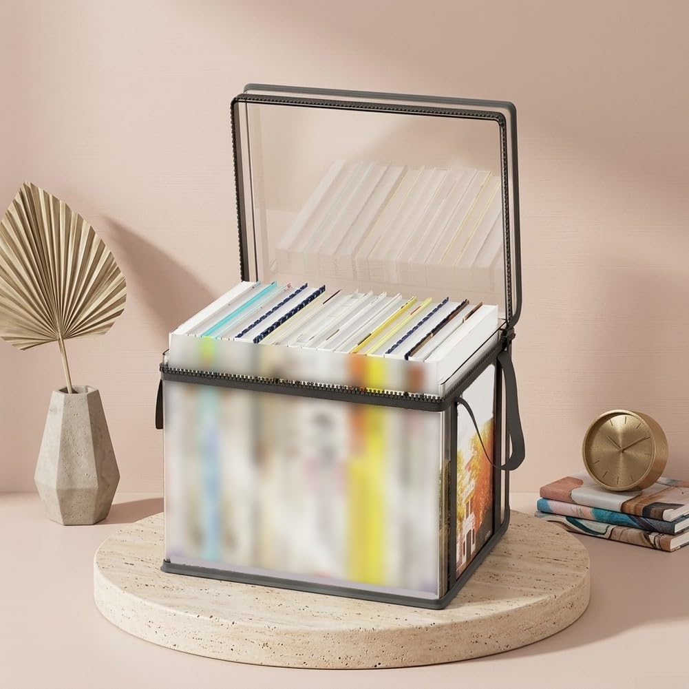 Contenitore antipolvere per libri da 38 cm con copertura con cerniera (nero