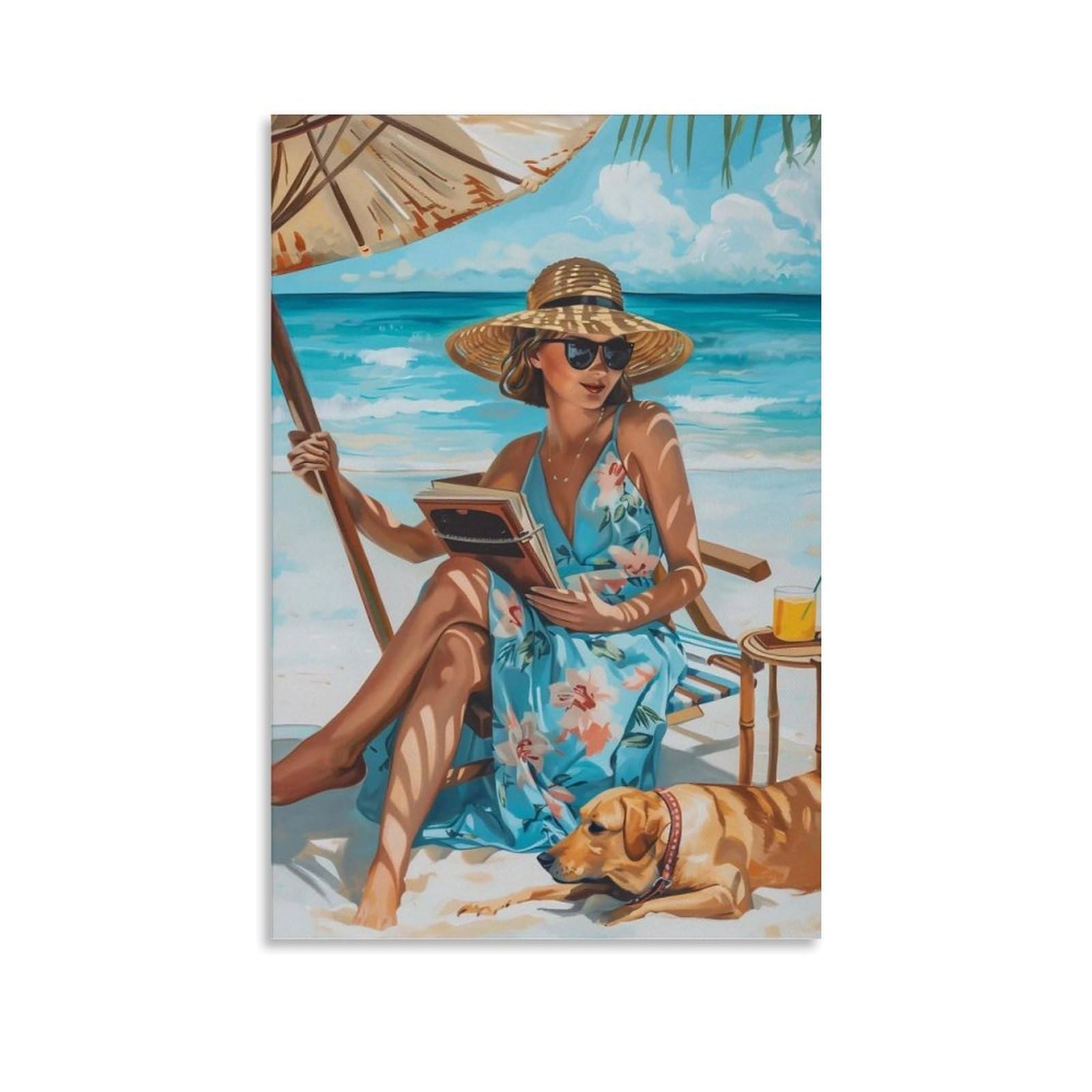 HUERYRYHY Beach Sketch Hour With Labrador 01 Poster Wall Art Canvas Vintage Aesthetic Painting Decor for Rooms 24x36inch Unframe-style
