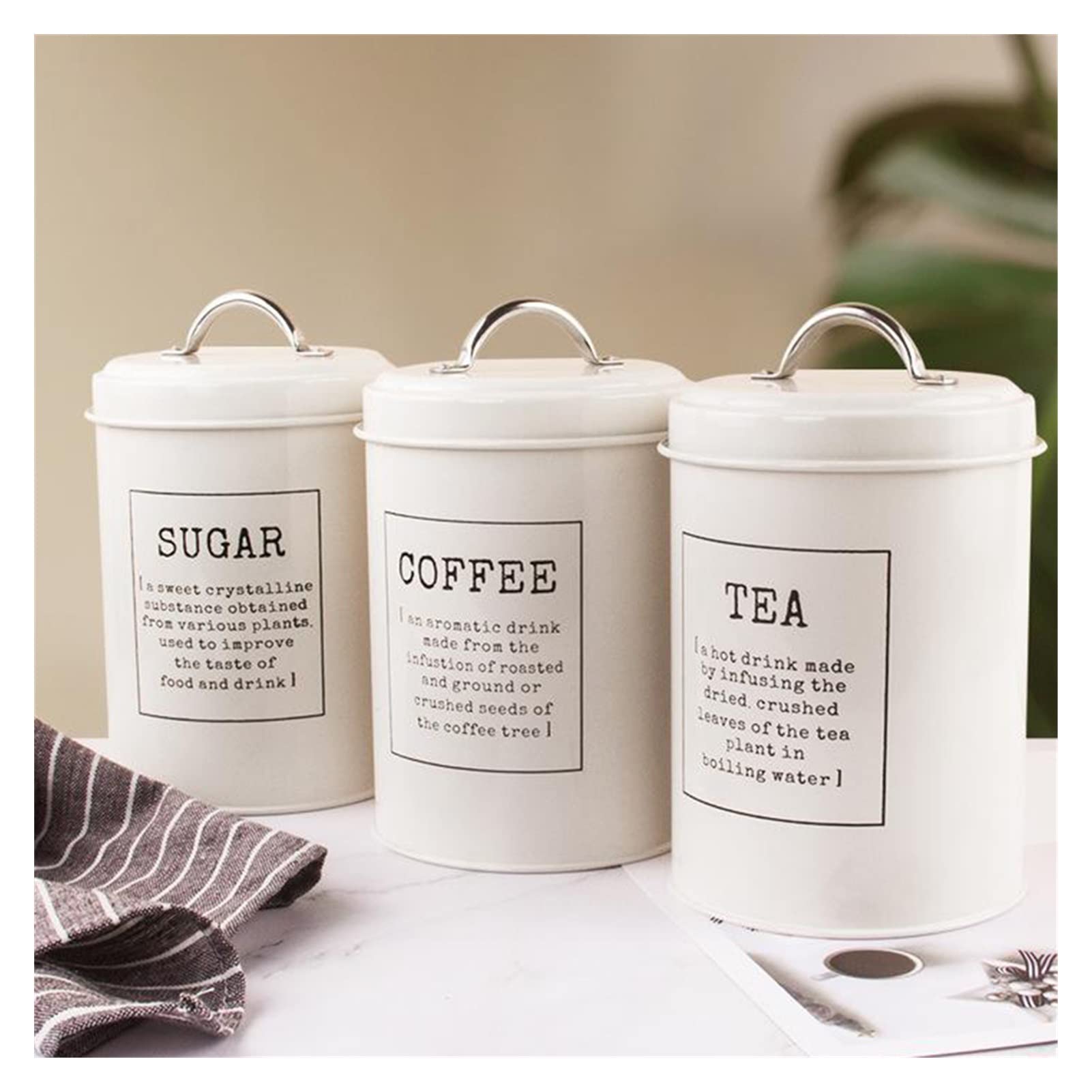 caihuashopping Coffee Canister 3pcs Kitchen Storage Tins Canister Set with Lid Tea Coffee Sugar Bread Bin Jar Coffee Containers