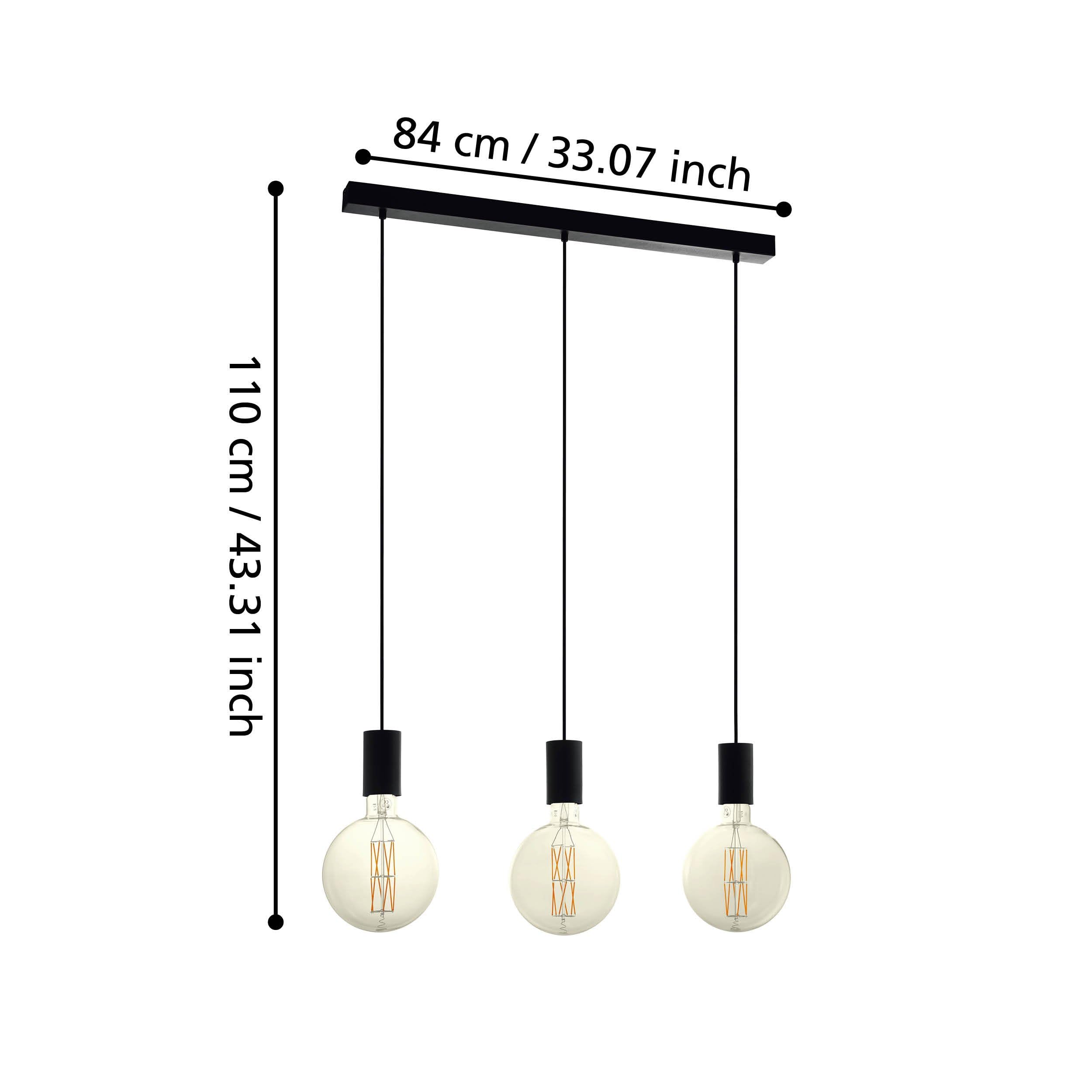 Eglo Suspension luminaire Pozueta à 3 lampes, supports ampoules suspendus