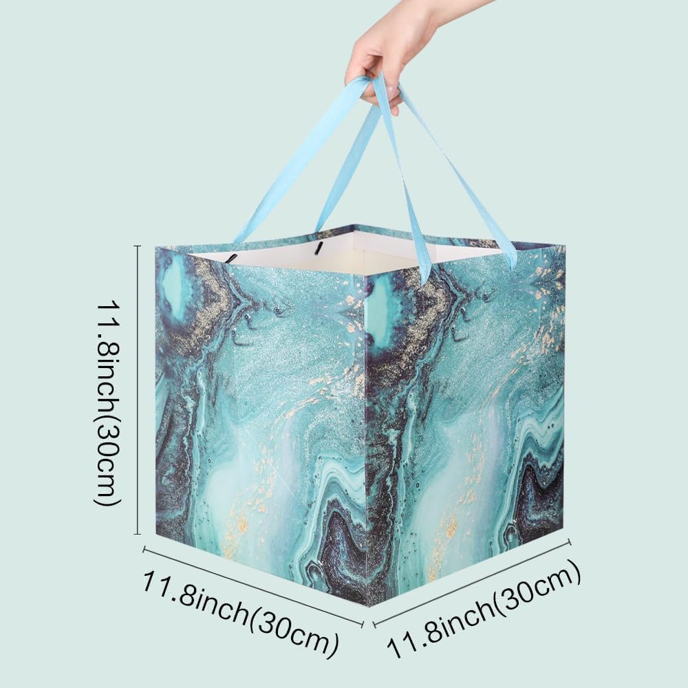 11.8" Large Gift Bag，Square Reusable Gift Bags Large for Birthday Wedding Christmas Presents Doll (Blue Gold) - Image 3