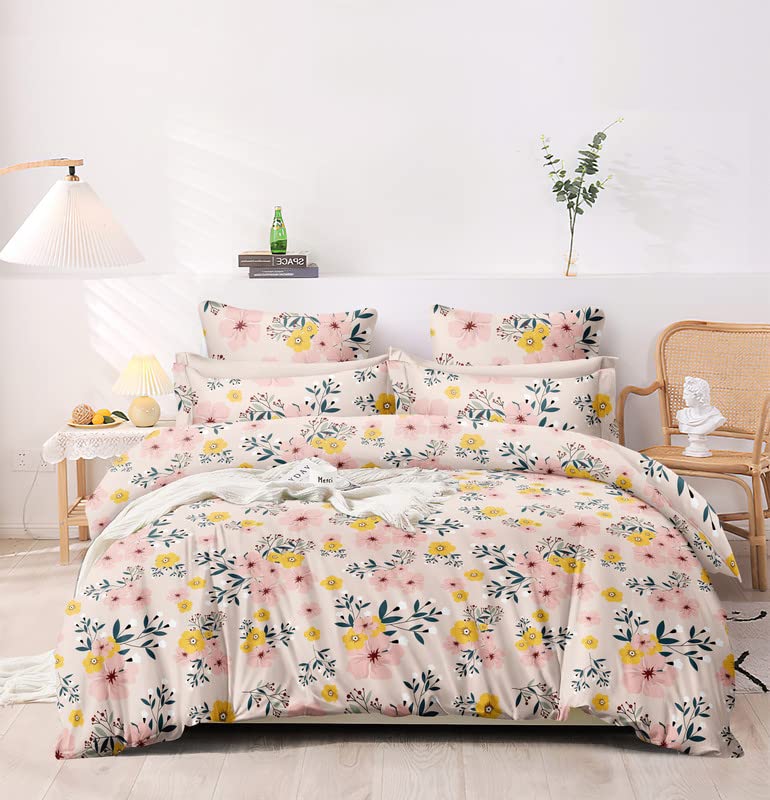 CHHILAKIYA 210 TC Cotton King Size Feel Luxury Prints 3D Printed Flat Bedsheet with 2 Pillow Cover Light Pink