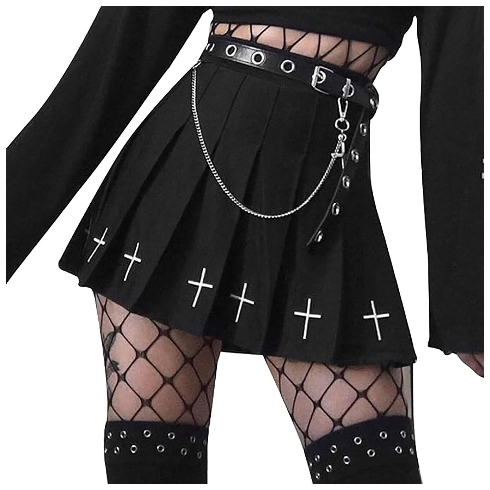 Eyurigaoka damskie gotyckie mini spódnice punkowe Dark Academia estetyczna spódnica o linii A Streetwear sukienka klubowa