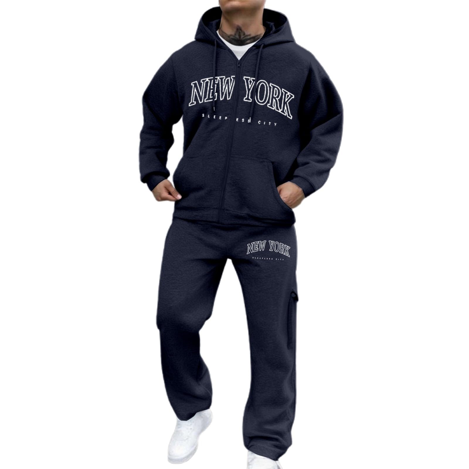 Tuta Uomo Completa Cotone Tute da Ginnastica, Felpa con Cappuccio Due Pezzi Felpe E Pantaloni Tuta Set Abbigliamento Sportiva Complete Completo Uomo Casual per Il Tempo Libero E attività All'aperto