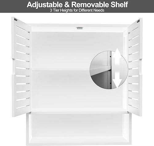 Miniatura 5 de Armario de pared para baño, botiquín de bambú montado en la pared, organizador de almacenamiento sobre el fregadero con puertas dobles y estante