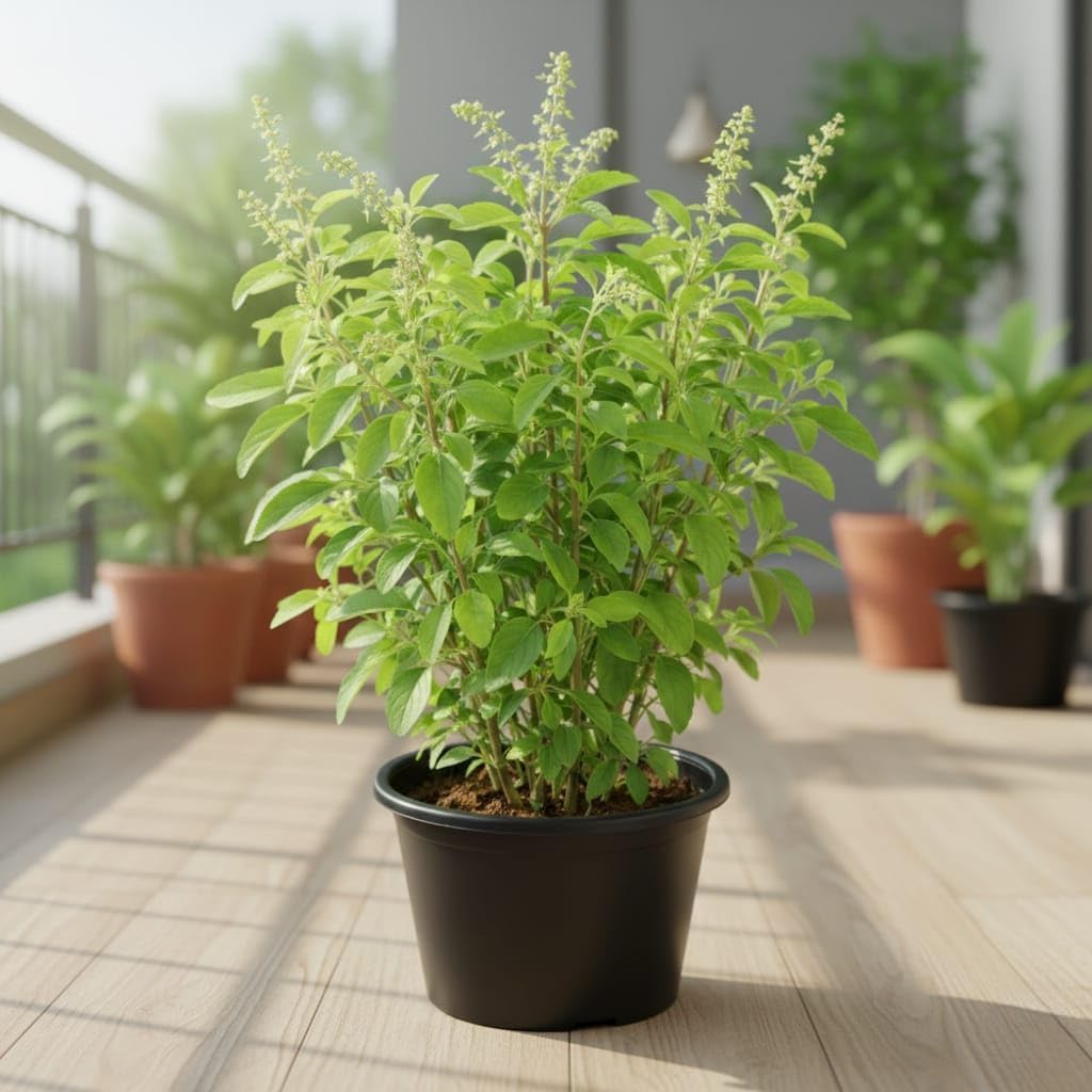 Bhajanlal Greenery Tulsi Plant Live with Pot – Holy Basil Ayurvedic Herb, Easy Maintenance Indoor Outdoor Plant for Home & Balcony Garden