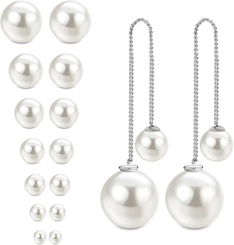 Miniatura 7 de JewelrieShop Aretes de perlas sintéticas, hipoalergénicos, colgantes para mujer
