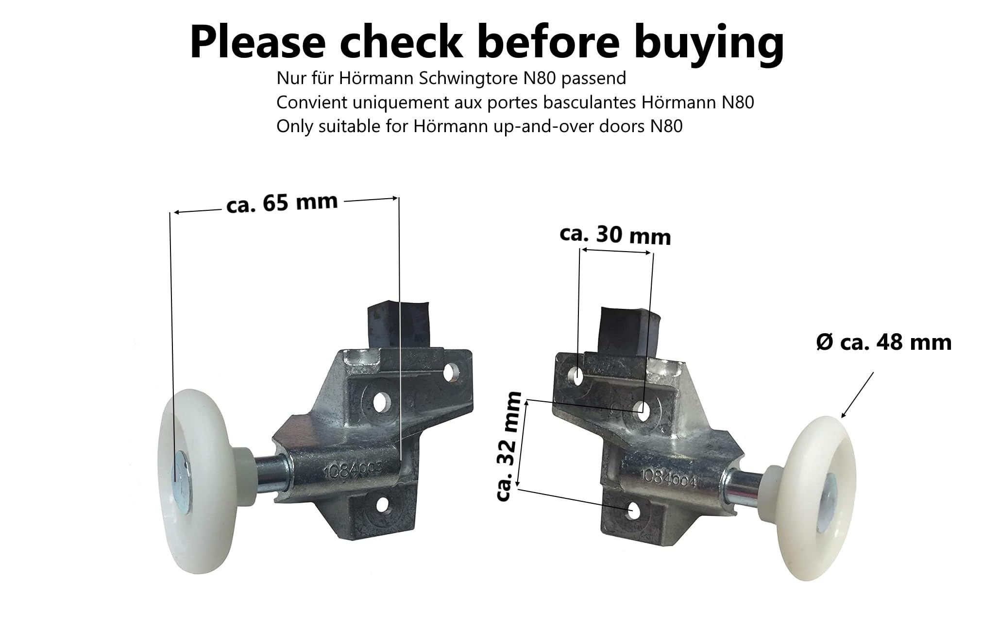 Hörmann 1084004/1084003 Support galet droit et support galet gauche pour porte basculante N80