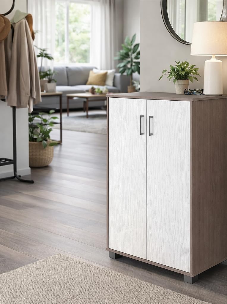 Scarpiera Mobile Multiuso con 2 Ante e 4 Ripiani Regolabili – Armadietto Salvaspazio Moderno con Piedini Rialzati – 60x36x90 cm – Per Ingresso, Bagno, Camera