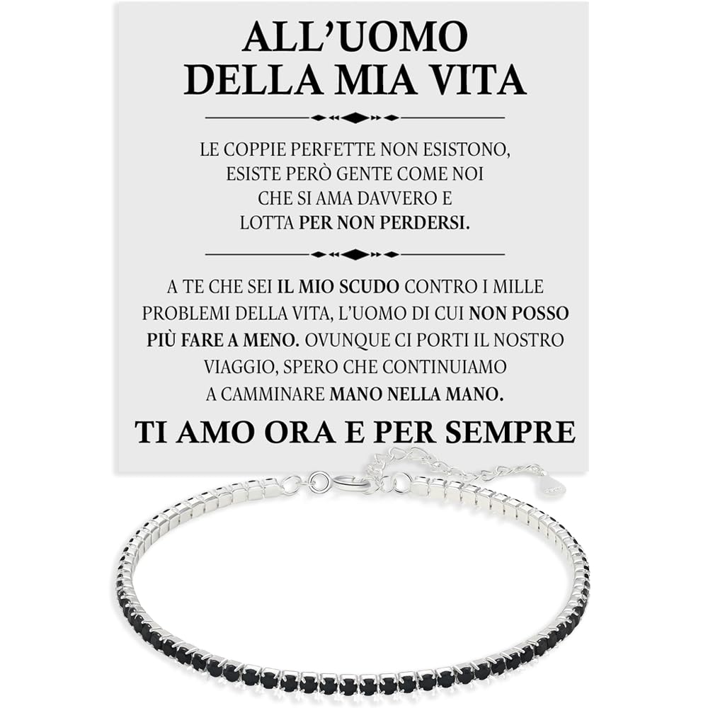 Bracciale Uomo della mia Vita Tennis Uomo con Pietre di Zirconia Cubica Idea regalo Compleanno per lui Finitura in Oro Bianco Argento 925 Natale Anniversario - Cofanetto con DEDICA incluso