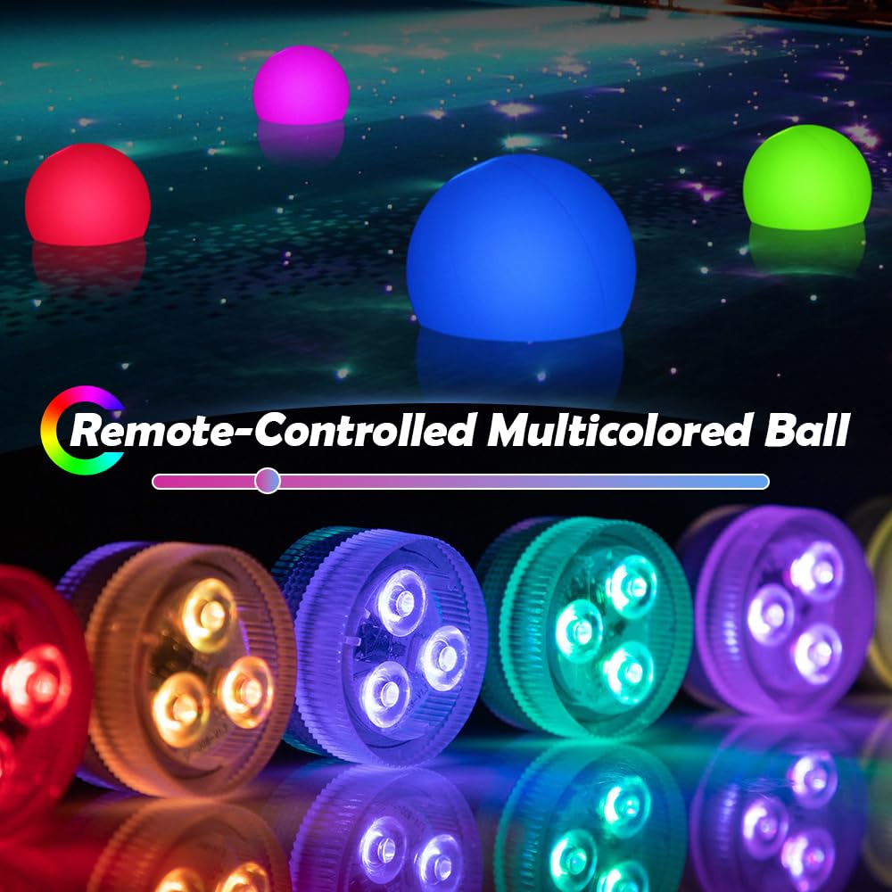 2 Stück Pool Lichter Schwimmend, 40CM Schwimmende Poolbeleuchtung mit Fernbedienung, IP68 Wasserdichte, 16 RGB Farbwechsel, Farbigen Schwimmkugeln für Pool Garten, Teich, Party