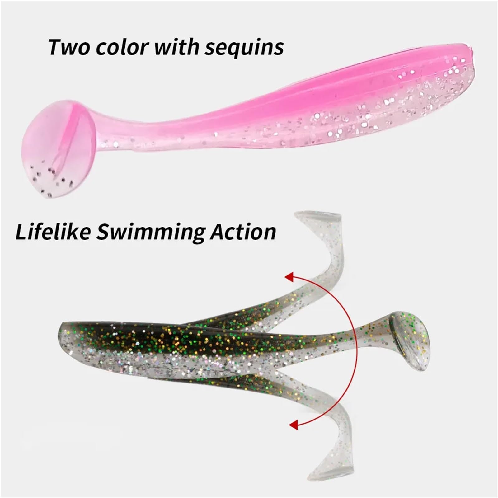 30 pz 5 cm 1g Esche da pesca in plastica morbida Paddle-Coda Silicone Esche artificiali Pesca Wobbler Luccio Pesce persico Trota Bass Lure