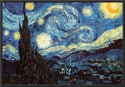 Generic - Póster enmarcado con texto en inglés «The Starry Night» de 24 x 36 pulgadas, marco de madera, blanco y negro moderno, Vincent Van Gogh,