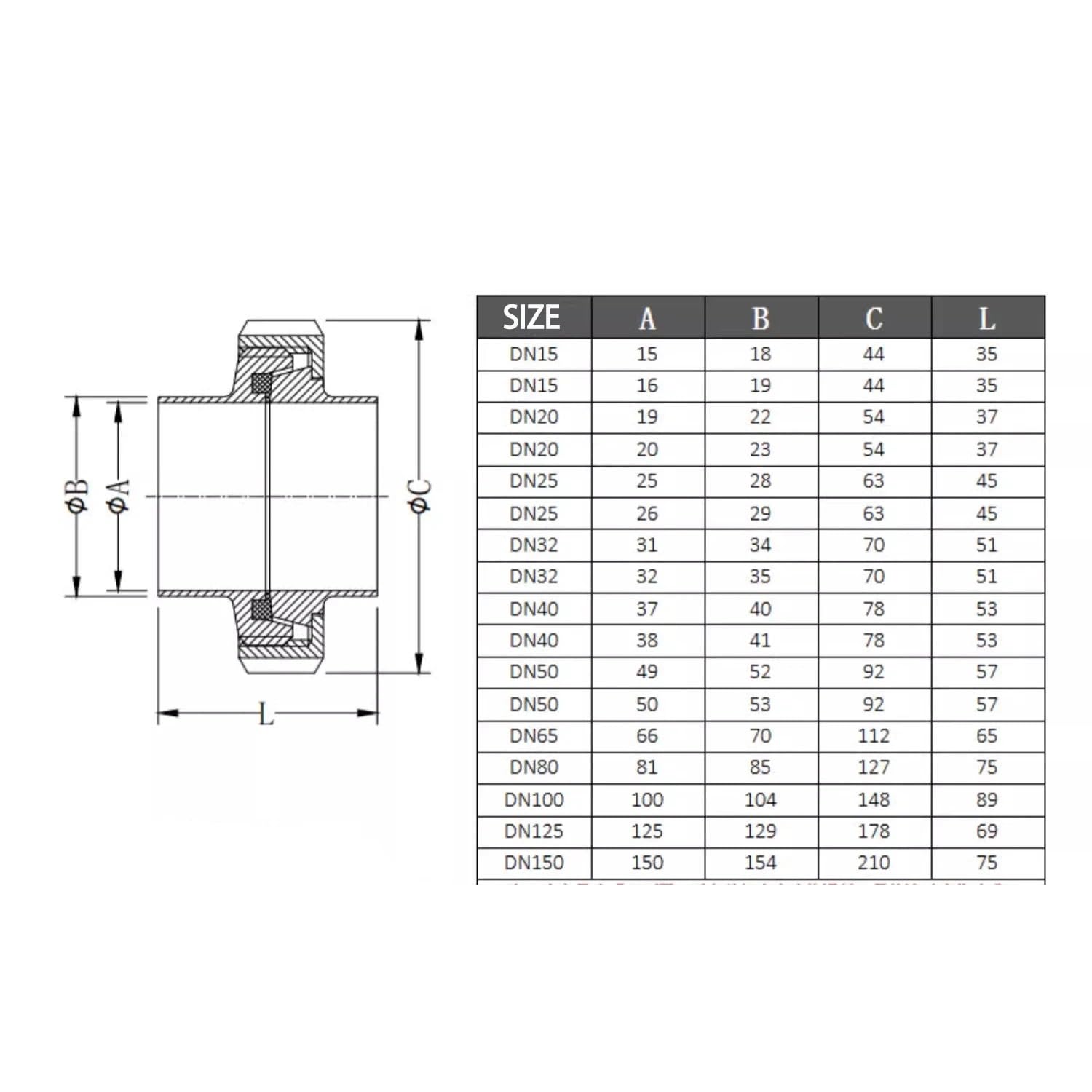 Giunto di Saldatura DIN11851 DN50 Saldatura 53 mm 304 Acciaio Inox DN Raccordo filettato