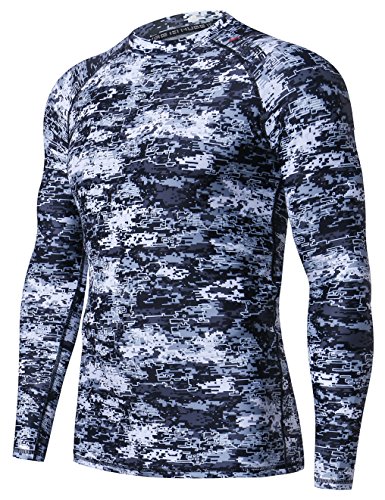 Image of HUGE SPORTS Men's Rash Guard Long Sleeves UPF 50+ UV Sun Protection Quick Drying Splice Compression Swim Shirts
