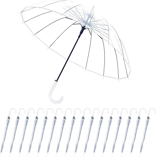 12 Pcs Umbrella Wedding Style Stick Umbrellas Large Windproof Bubble Umbrellas Rain Umbrellas with J Hook Handle for Bride Groom Gift