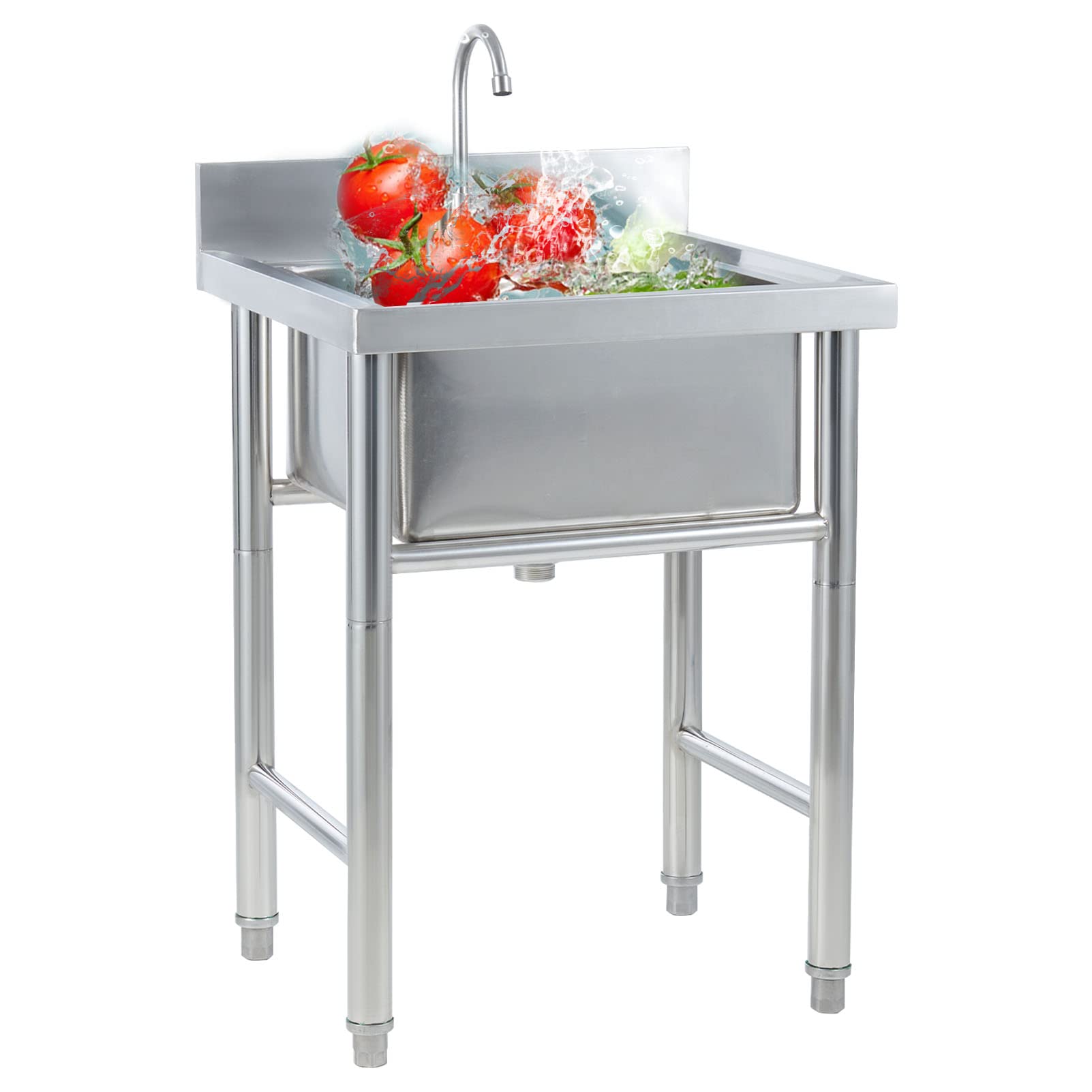 TAXXII Commercial Stainless Steel Utility Restaurant Kitchen Set 1 Compartment Free Standing Outdoor Station with Faucet for Indoor Laundry Room,Garage