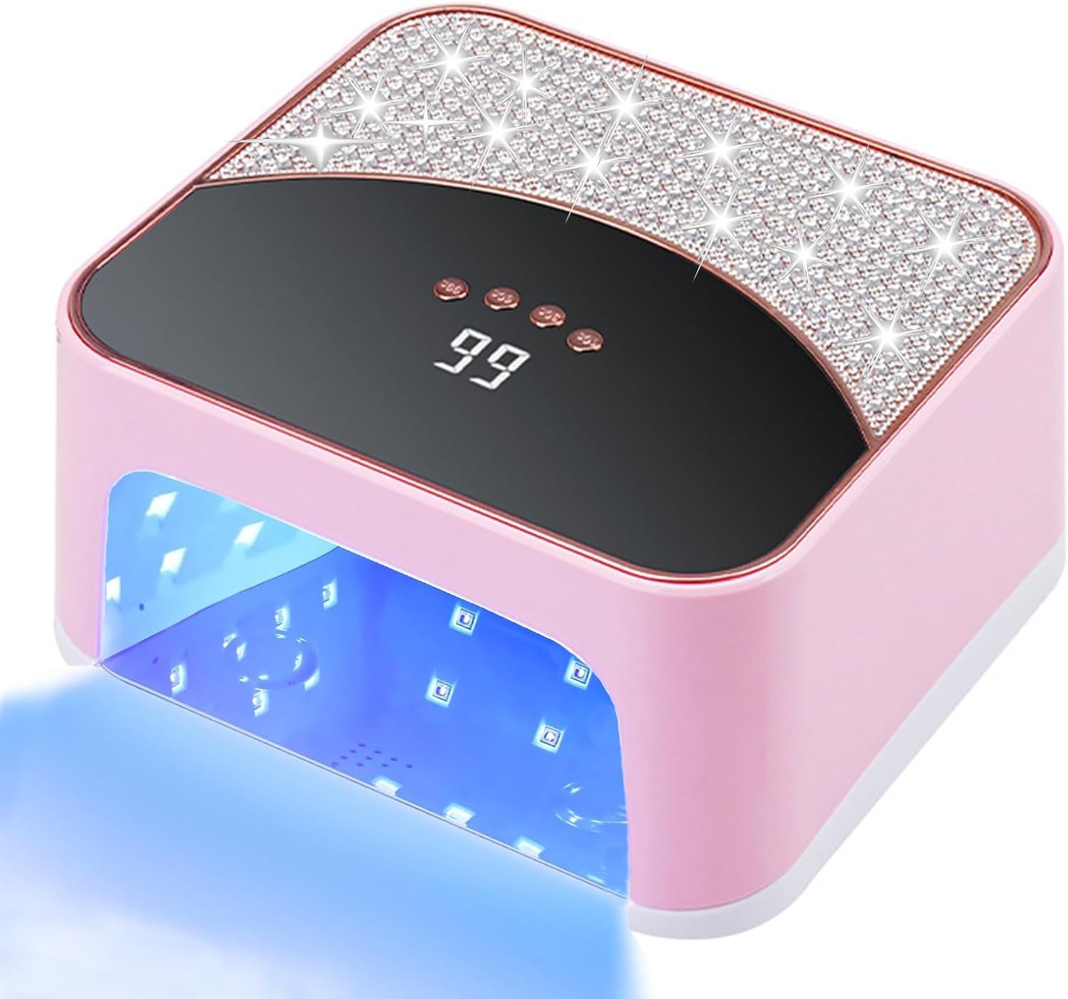 268W Led Uv Nail Lamp Gel Nail Light Uv Dryer with 4 Timers | Professional Quick Curing Lamp | Nail Art Tools with Rhinestone | (White,Pink)-image-47