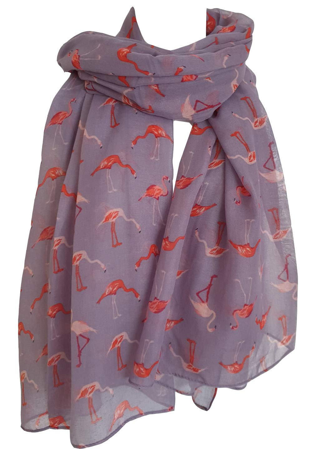 GlamLondon Watercolour Flamingo Scarf Ladies Lightweight Printed Fashion Oversize Wrap (Z19 - Lilac)