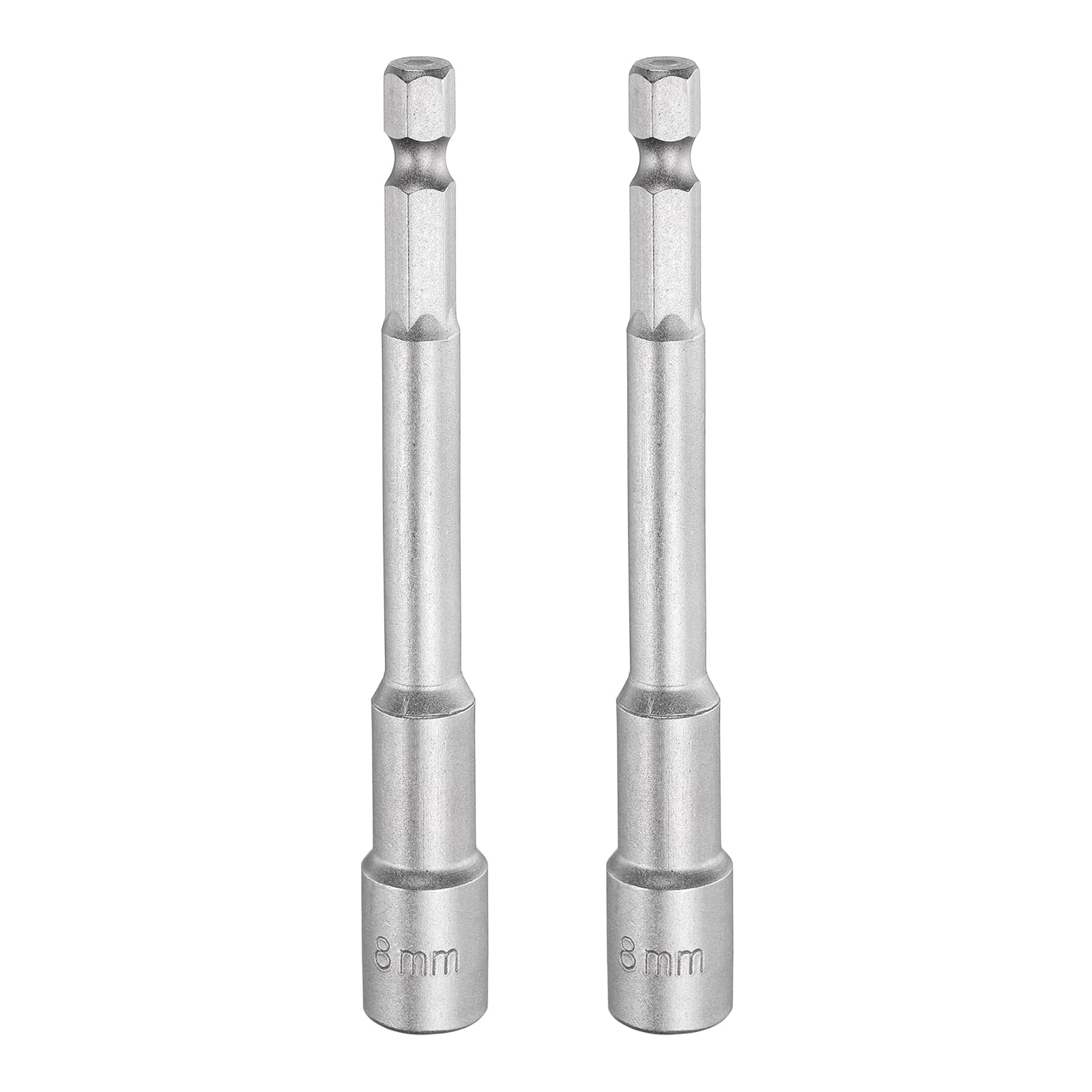 sourcing map 2pcs Nut Driver Drill Bit 8mm Metric Socket 1/4" Hex Shank 3.94" (100mm) Long Magnetic 6-Point Sockets Quick Change CR-V Steel Bolt Setters for Power Drill Drivers