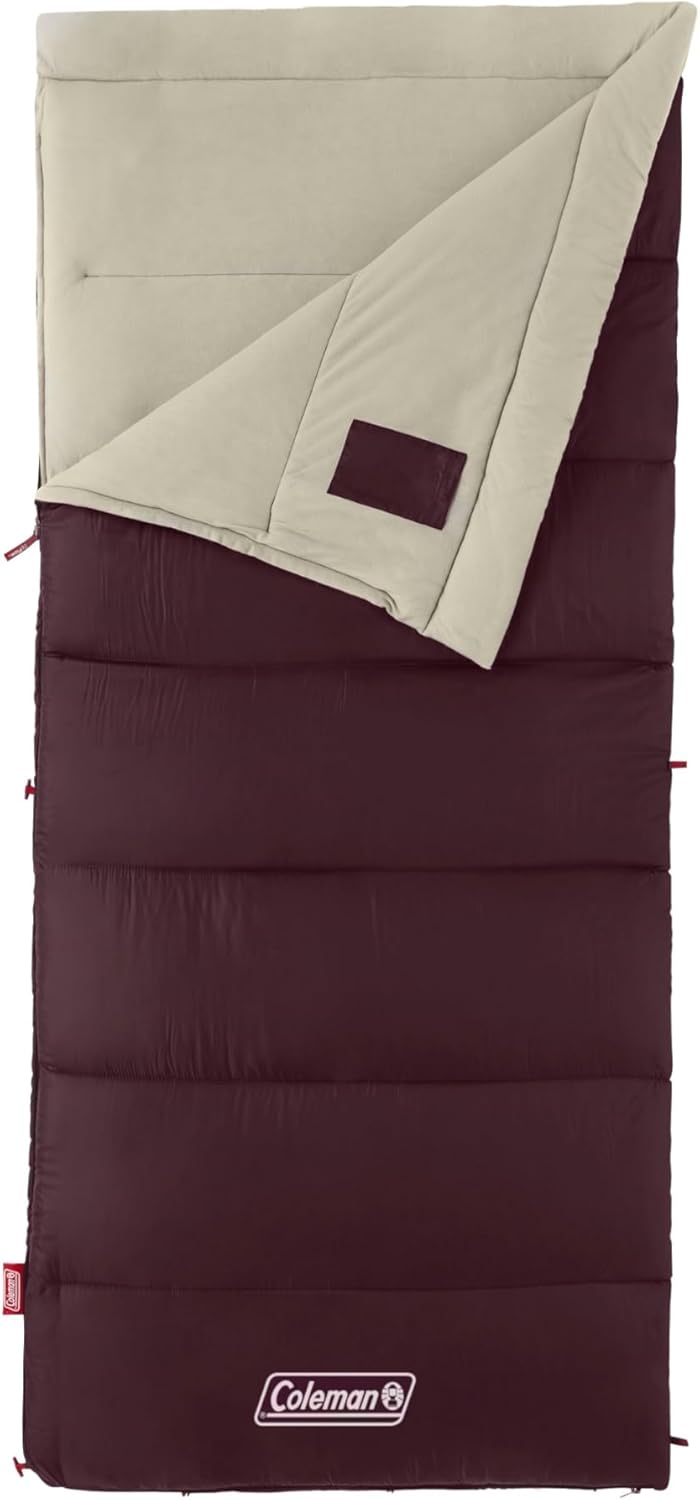 Coleman Autumn Glen 50°F Sleeping Bag, Lightweight Sleeping Bag with No-Snag Zipper & Storage Stuff Sack, Machine Washable for Easy Cleaning, Great for Camping, Sleepovers, & Guests Pfas-free 50°F