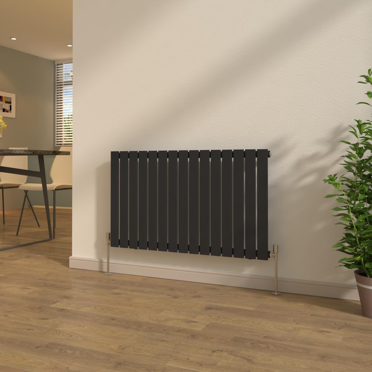 NRG Black Single Column 600x1020mm Designer Radiator Rads with Valves