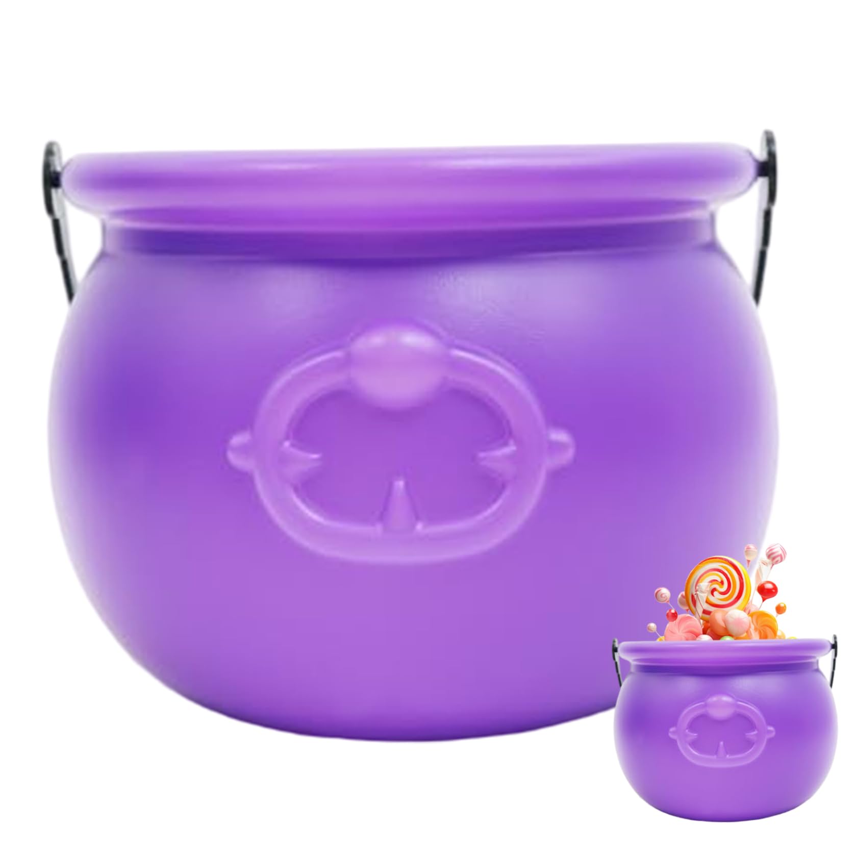Hbbgdiy Witches Cauldron Candy Bowl 7.7 x 5.3 Inch Plastic Halloween Cauldron Pot with Handle for Candy Treats Table Centerpiece Party Favors and Haunted Decor