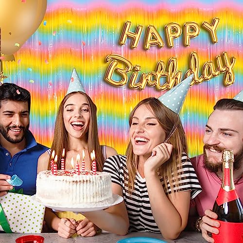 image for UWPVOWSR 2 Pack Rainbow Streamers Foil Fringe Curtain Backdrop, 3.3X 8