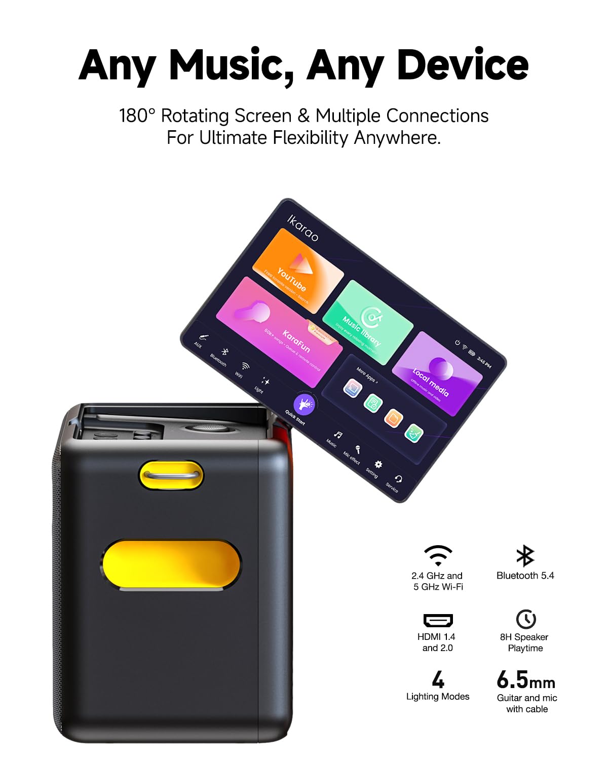 Ikarao 2024 - Máquina de Karaoke Inteligente para Adultos - con Pantalla de Letra, Tableta de Karaoke de 64 GB, 2 micrófonos inalámbricos, Sistema de Karaoke Profesional, Potencia Pico de 600 W, 4