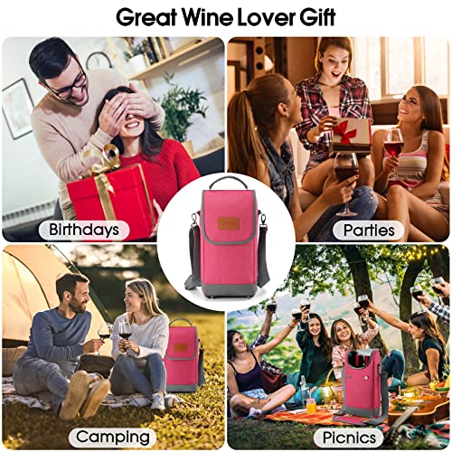 Wine Tote Bag with Stainless Steel Wine Tumbler (Rose Red) - Image 3