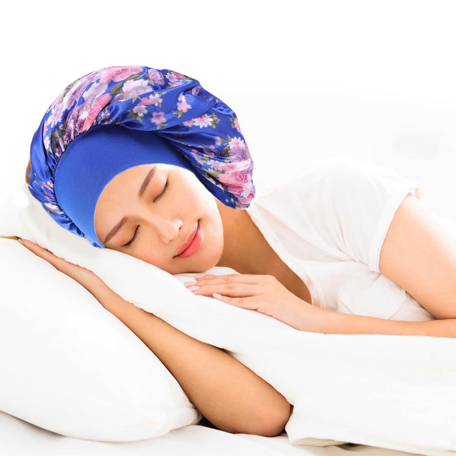 WUBAYI 3 Pcs Soft Satin Bonnet, Silk Bonnet Hair Wrap for Sleeping, Sleeping Hair Care Cap Bonnets, Night Sleeping Head Cover Sleeping Hat for Women and Girls Curly Hair