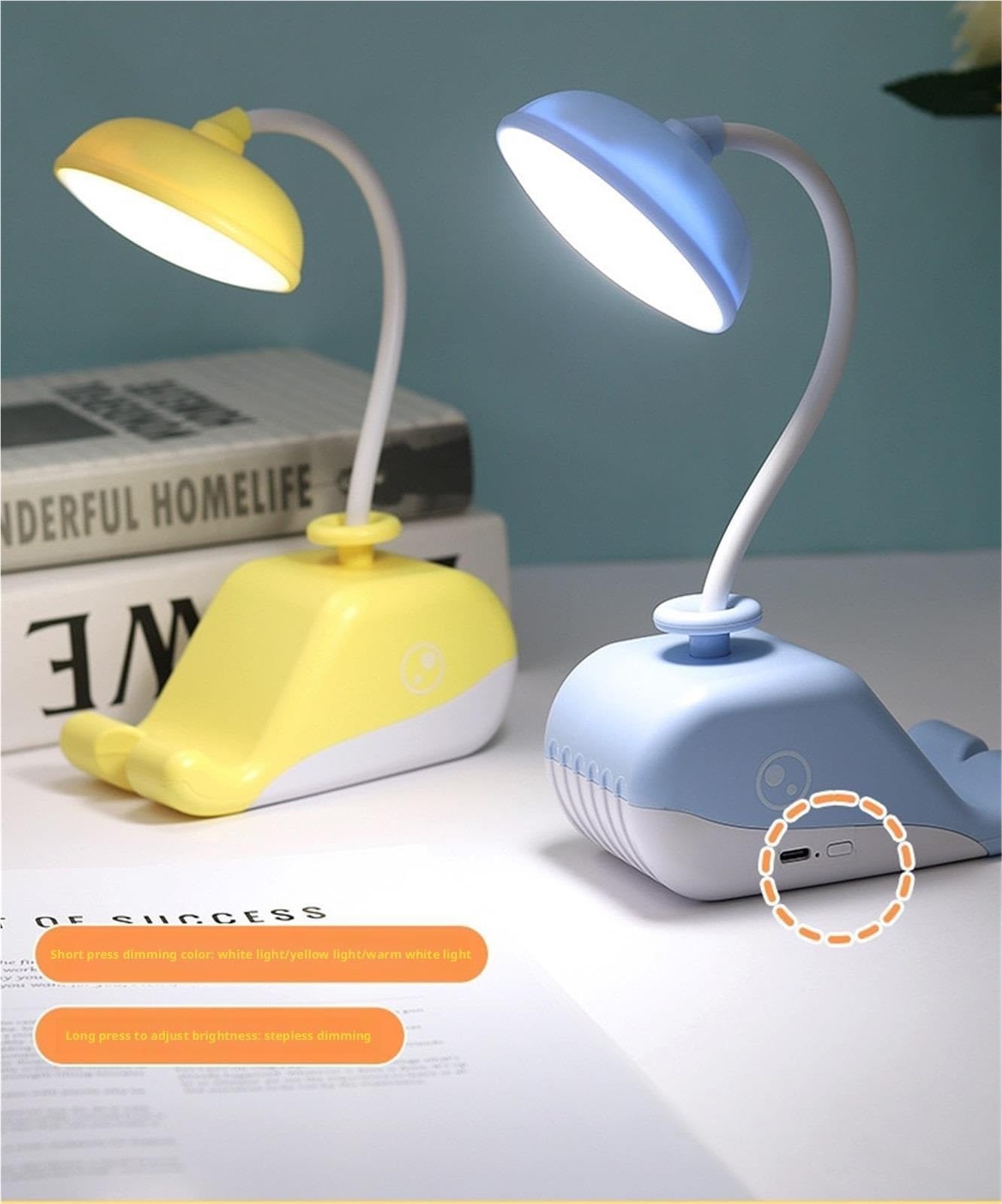 Lámpara De Lectura Lámpara De Escritorio LED Recargable por USB, Portátil, Cuello Cisne Flexible para Ojos(Pink)