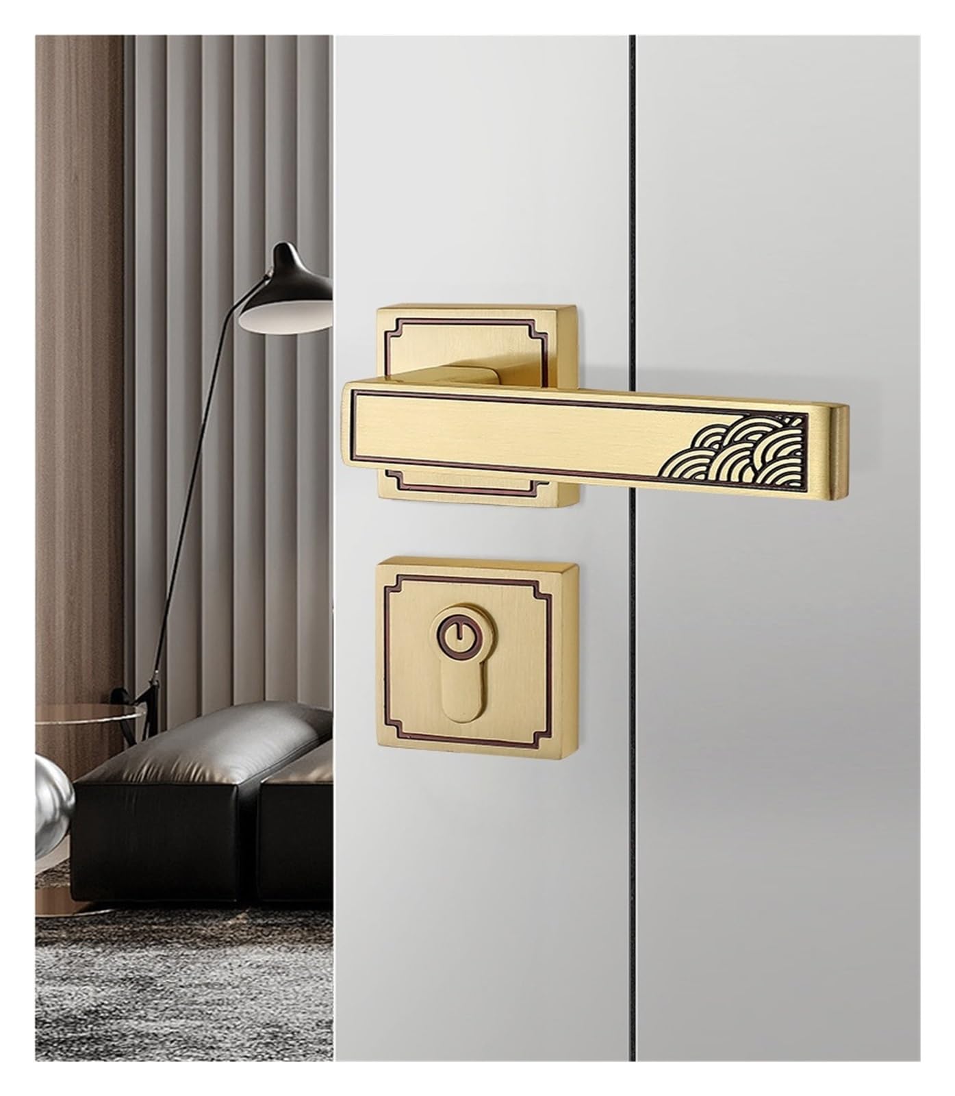 Serrure magnétique silencieuse pour porte de chambre en laiton doré chic
