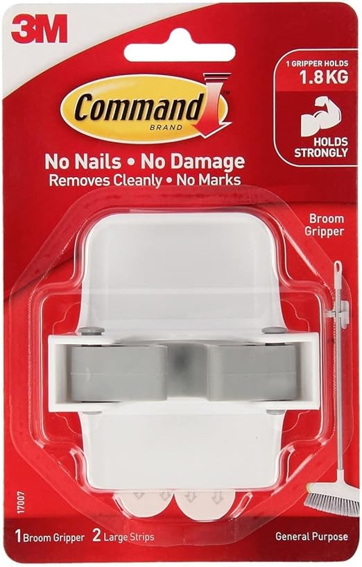 Command 17007ES Plastic Broom Gripper, 1 Broom holder and 2 Adhesive