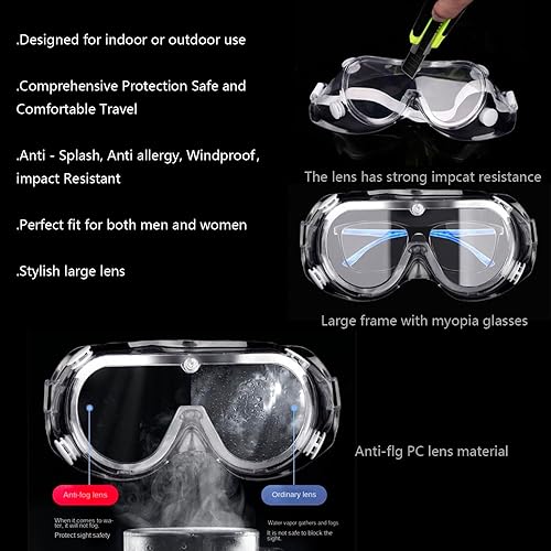 Miniatura 6 de Eyeglasstor Paquete de 3 gafas de seguridad antivaho ajustables para protección ocular contra salpicaduras ajustables para laboratorios,