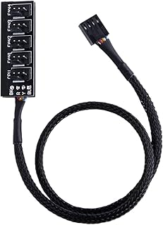 4 Pin PWM Fan Hub, PC Internal Fan Power Supply Extension Cable (13-Inch, 24AWG), 4 Pin & 3 Pin CPU Cooler Cooling Fan 1 to 5 Splitter 5 Way Adapter