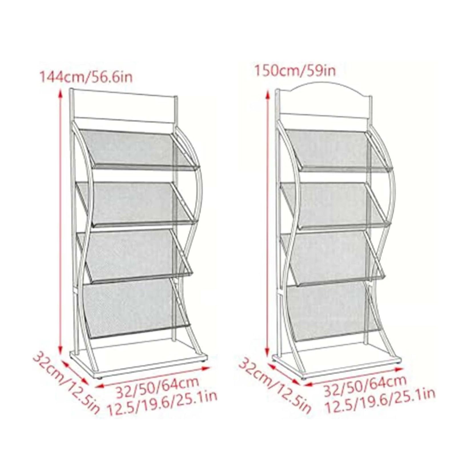 Półka stojąca - stojak na plakaty i broszury, półka na książki, metalowy organizer na czasopisma i literaturę, do biur, sklepów i wystaw (biały, 12,5 x 12,5 x 59 cali)