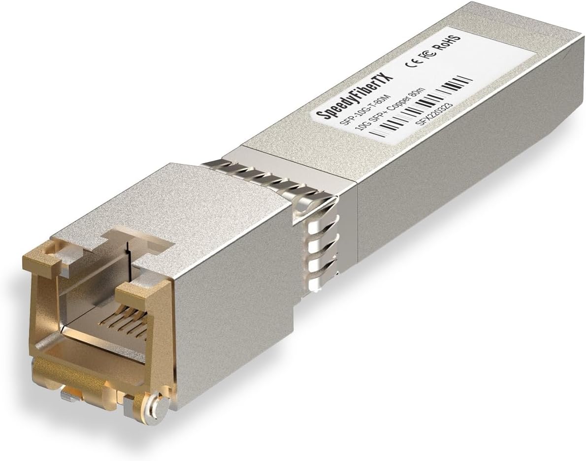 SpeedyFiberTX 1-Pack 10GBASE-T SFP+ RJ45 Copper Transceiver, Compatible with Cisco SFP-10G-T-S, Broadcom Chipset, Up to 80m