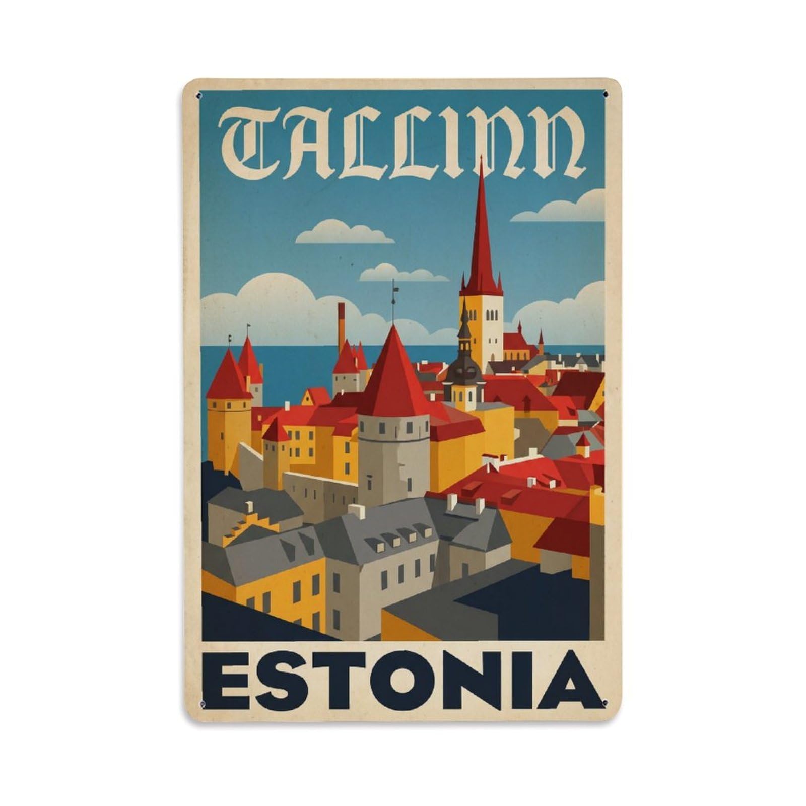 Vintage Travel Estonia Tallinn Metal Tin Sign