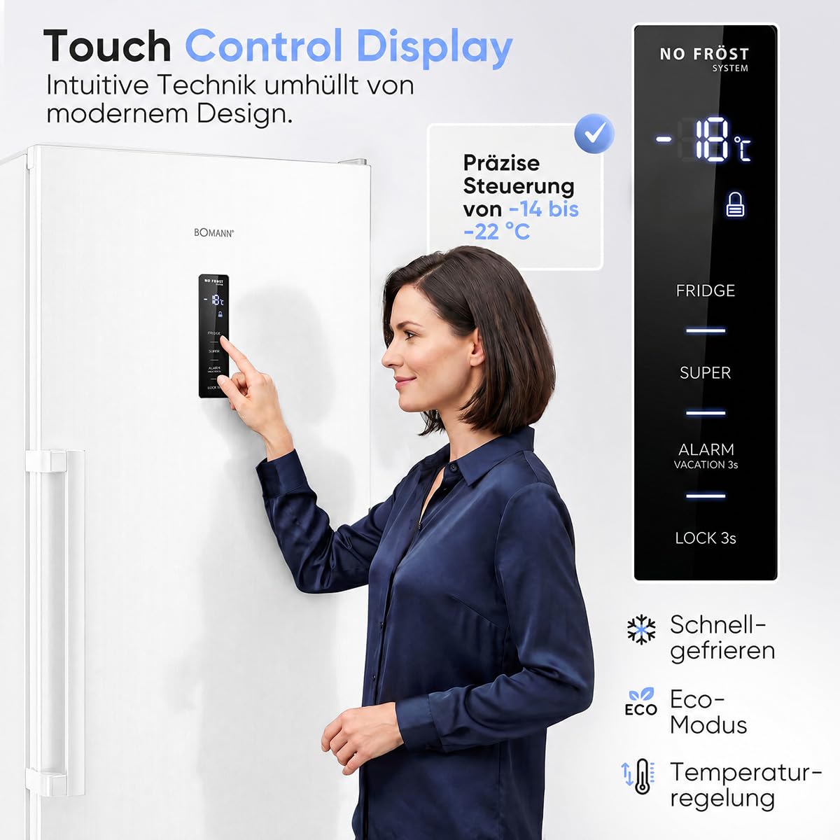 Bomann® Gefrierschrank Nofrost | Energieklasse D | 185cm | MultiAirflow | 5 Jahre Kompressor-Garantie | -14°C bis -22°C | Tiefkühlschrank | 274L | Türanschlag wechselbar | Freezer | GS 7371 weiß
