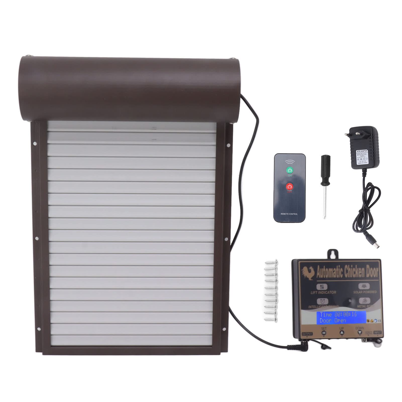 ciciglow Puerta Automática de Gallinero, Abridor de Puerta de Gallinero Automático Eléctrico, Puerta Avícola Automática Alimentada por Batería con Adaptador de Corriente, (Marrón)