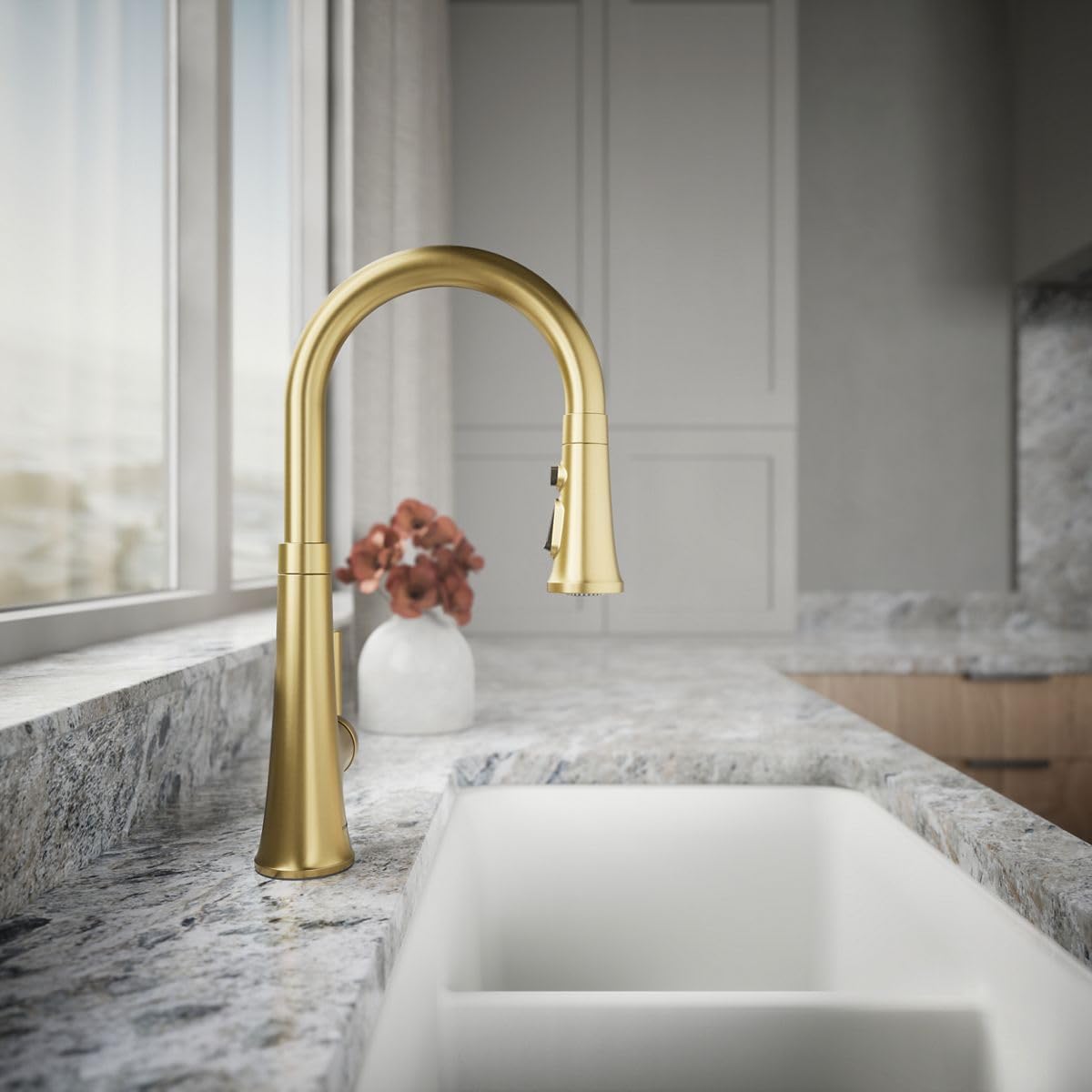 Kohler 23764-2MB Tone Pull Down Kitchen Faucet, Kitchen Sink Faucets with Pull Down Sprayer, Vibrant Brushed Moderne Brass