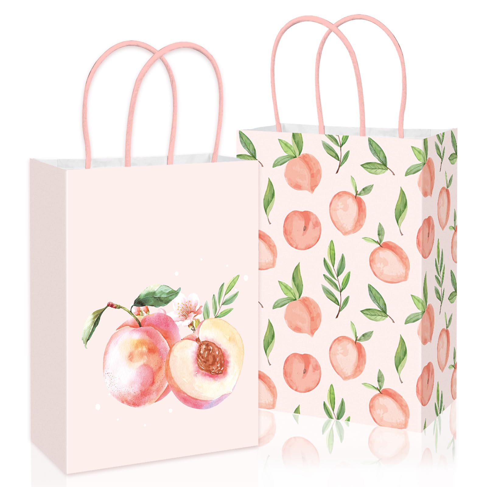 JarThenaAMCS 24Pcs Peach Paper Gift Bag Pink Treat Bags with Handles Candy Goodie Bags for Spring Summer Wedding Birthday Bridal Baby Shower Party