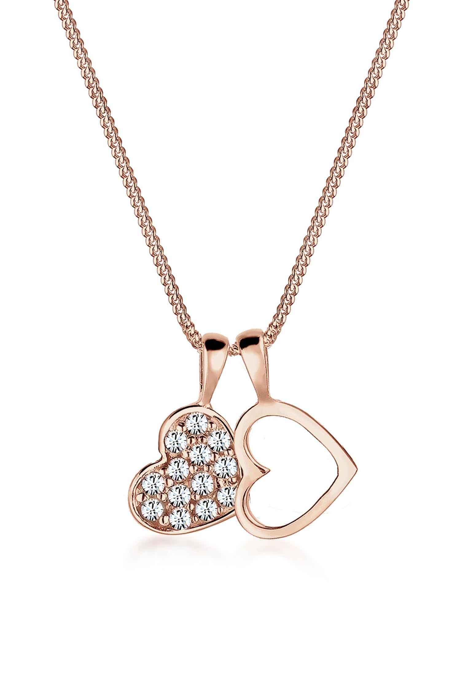 Elli Necklace Two Hearts Crystals 925 Sterling Silver Rose Gold Plated
