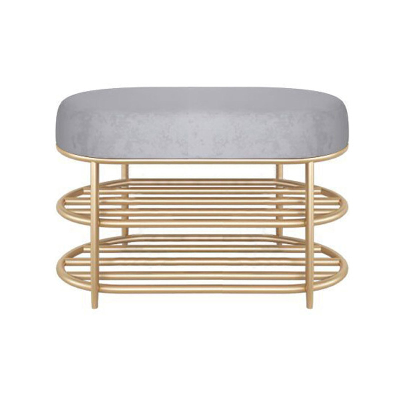 LWJSOCP Modern Entry Bench with Shoe Storage Rack and Velvet Upholstered Seat