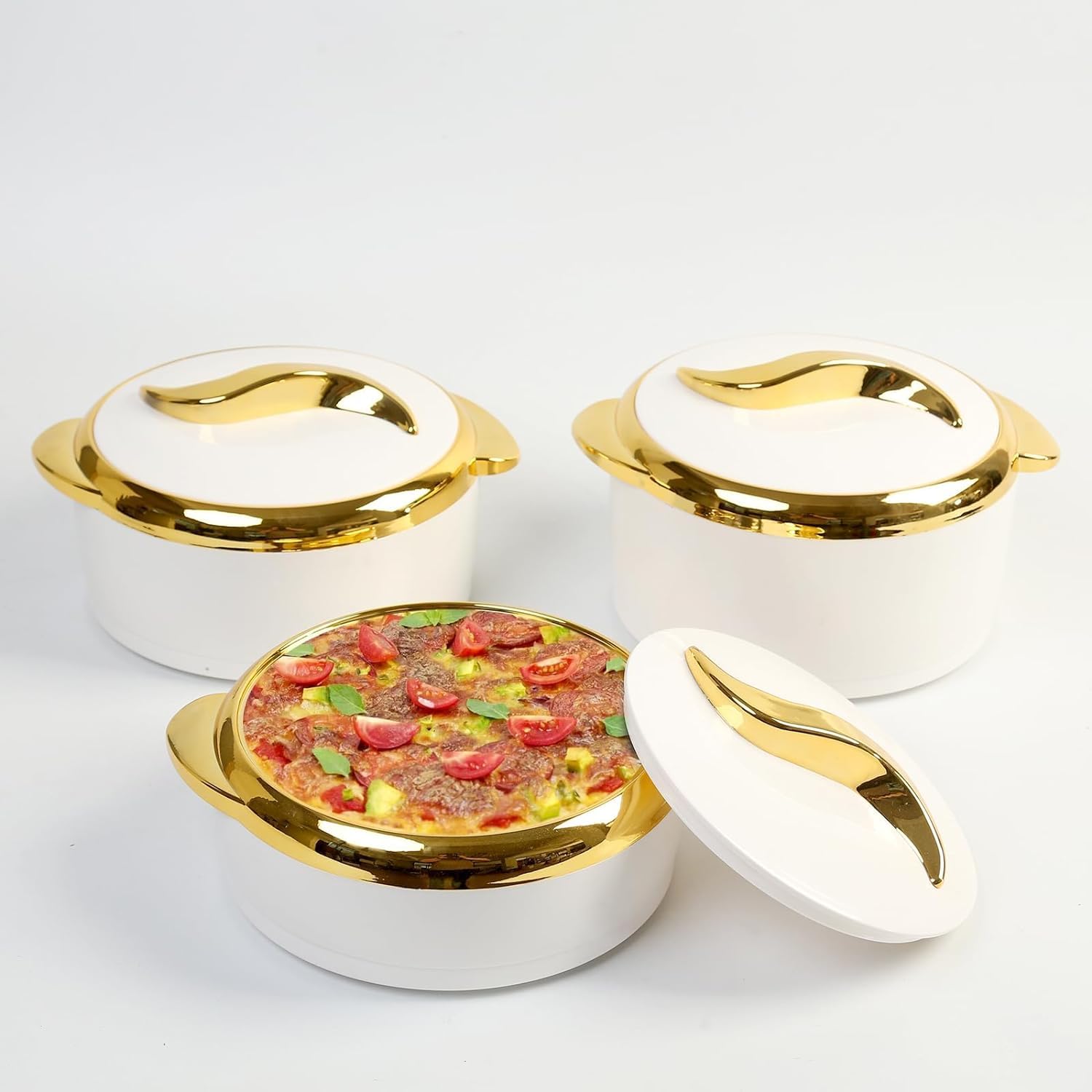 Ensemble de vaisselle en cassette en acier inoxydable isolé avec couvercles, 1,4 1,8 2,3 Qt Pots Gardez la nourriture chaude ou froide pour les buffets Fêtes repas de famille, stockage facile de trans