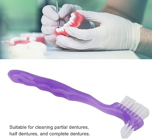 Miniatura 3 de Cepillo de dientes para dentaduras postizas, pelo suave, seguro de doble cara para viajes en casa (morado)