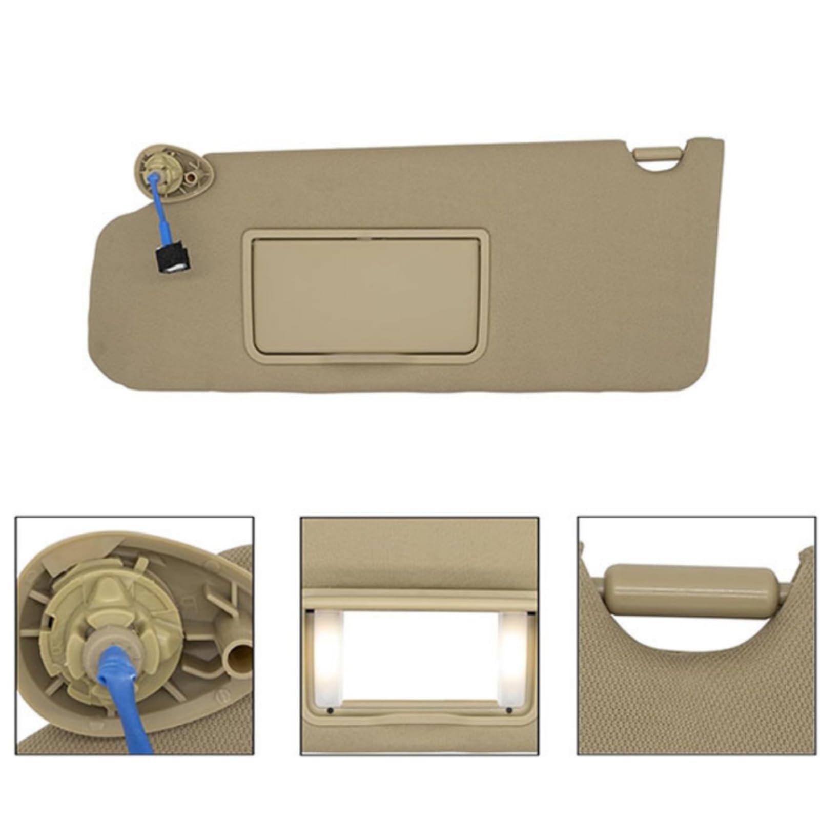 Protection Pare-Soleil Voiture avec Miroir Rabattable Anti-éblouiss Pare-Brise Lumière Solaire Construction Rembourrée Bord Arrondi Fixation, Style to 2, Beige